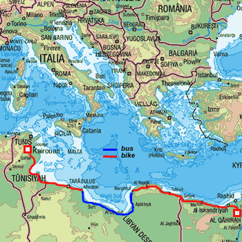 map route Tunisia, Libya and Egypt