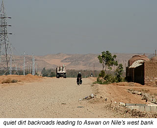 dirt backroads leading to Aswan on Nile's West Bank