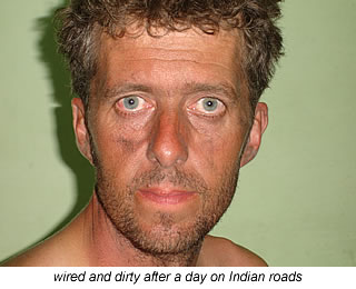 wired and dirty after a day of cycling in India