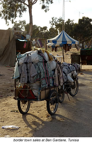 salesmen carts and stalls at border town of Ben Gardane Tunisia